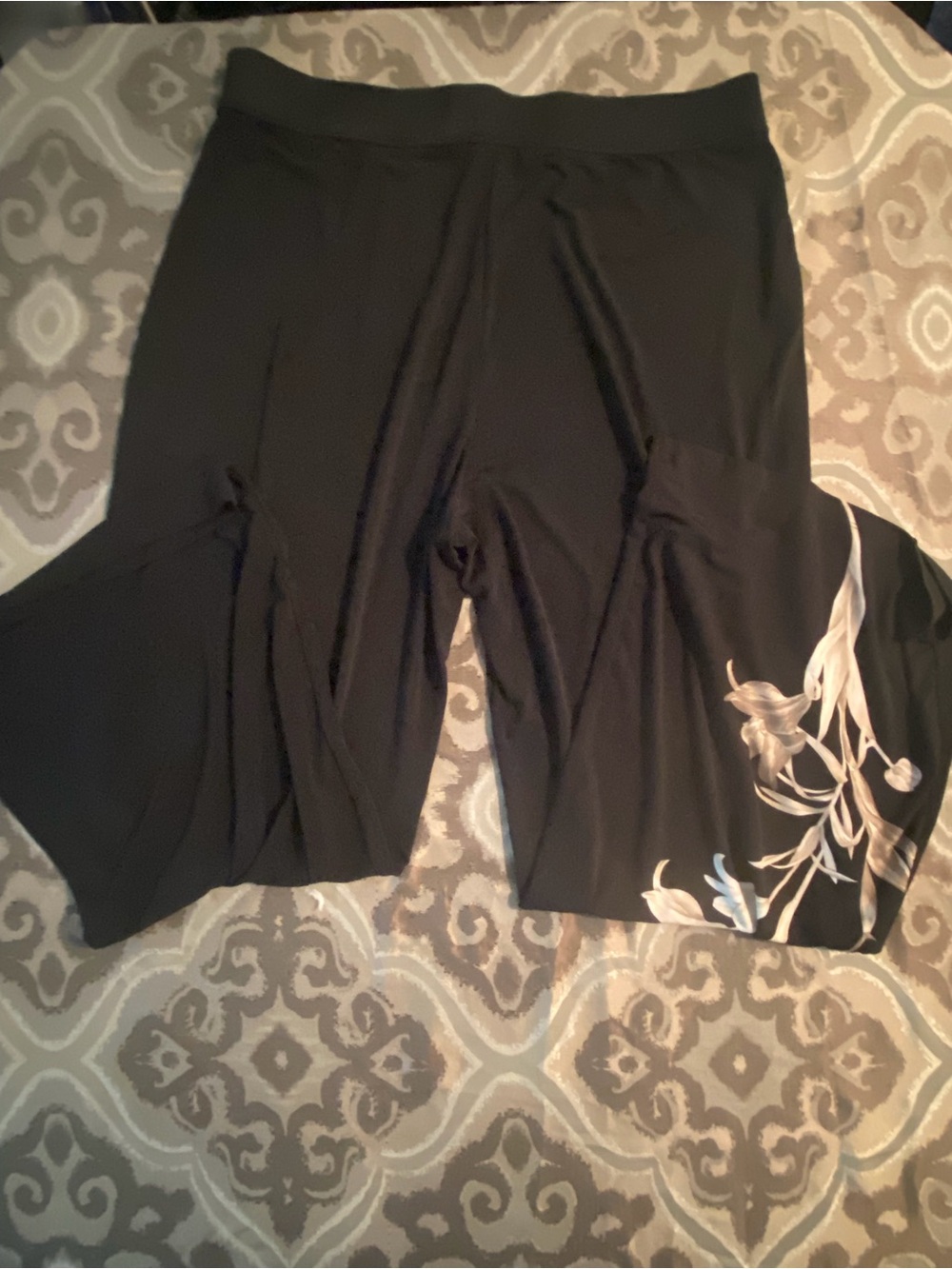 Alfani XL Black Wide Leg Palazzo Pants Floral Lily Graphic Print Flowy Comfort - Picture 5 of 8